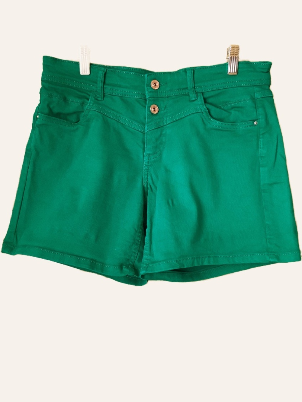 Promod French Kelly Green High Waist Cotton Denim Shorts 8